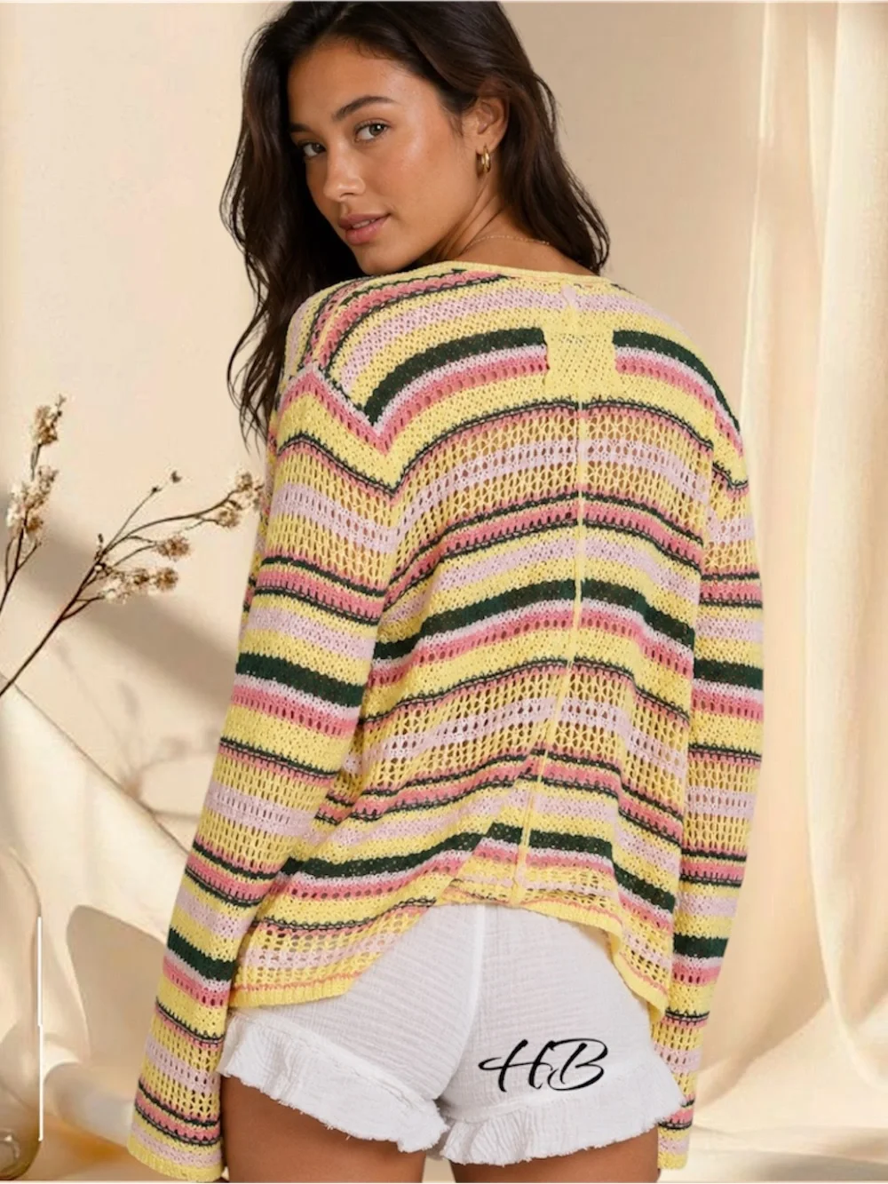 POL Pineapple Pink Crochet Knit Cardigan Tassel Tie Boho Open Front Sweater